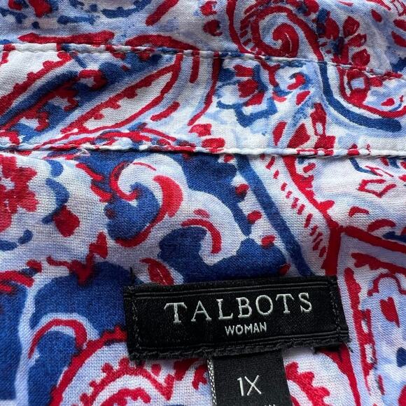 TALBOTS women’s 1X long sleeve, button down, top, red/blue - Picture 6 of 6